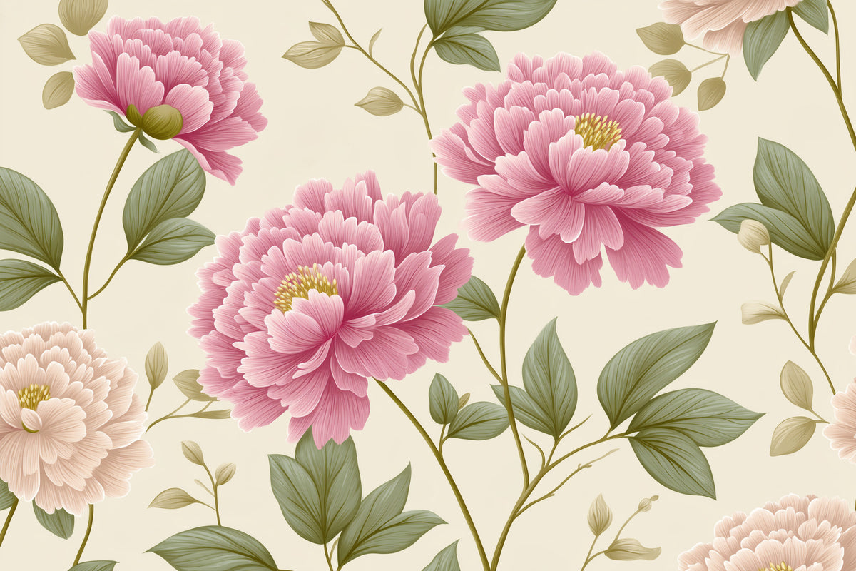 Vintage Blush Peony Garden Mural Wall Mural in your room — zoomed