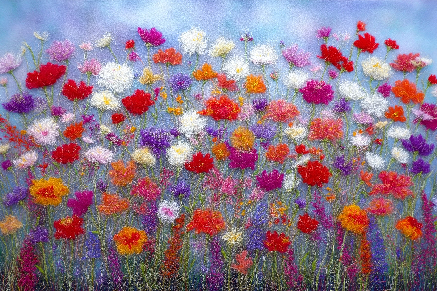 Wool Flowers Meadow Surface Wall Mural