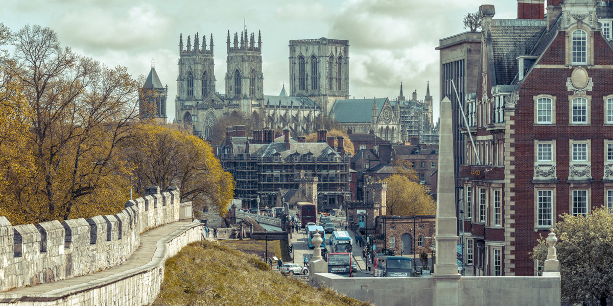 Gothic Cathedral and City Streetscape Wall Mural in your room — zoomed