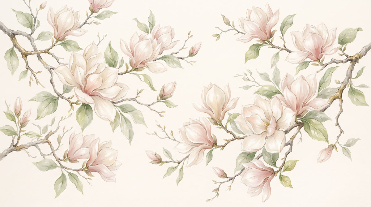 Soft Watercolor Magnolia Branches Wall Mural in your room