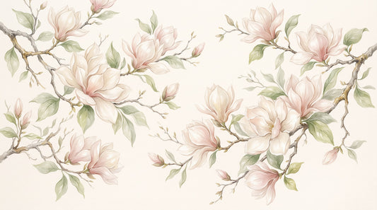 Soft Watercolor Magnolia Branches Wall Mural