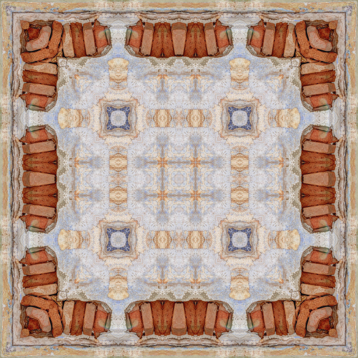 Aged Plaster and Brick Geometric Grid Wallpaper⁠ in your room — zoomed