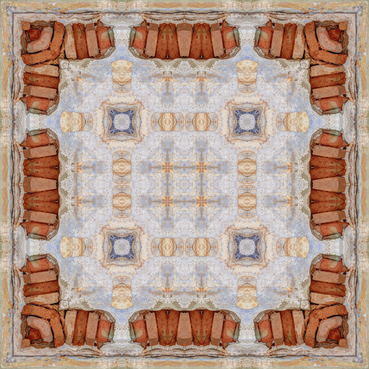 Aged Plaster and Brick Geometric Grid Wallpaper⁠