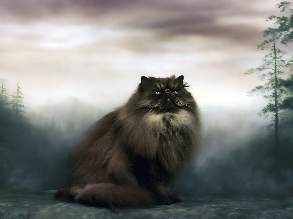 Regal Persian Cat in Misty Forest Wall Mural in your room