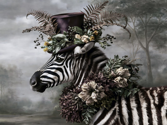 Dapper Zebra in Floral Hat Wall Mural