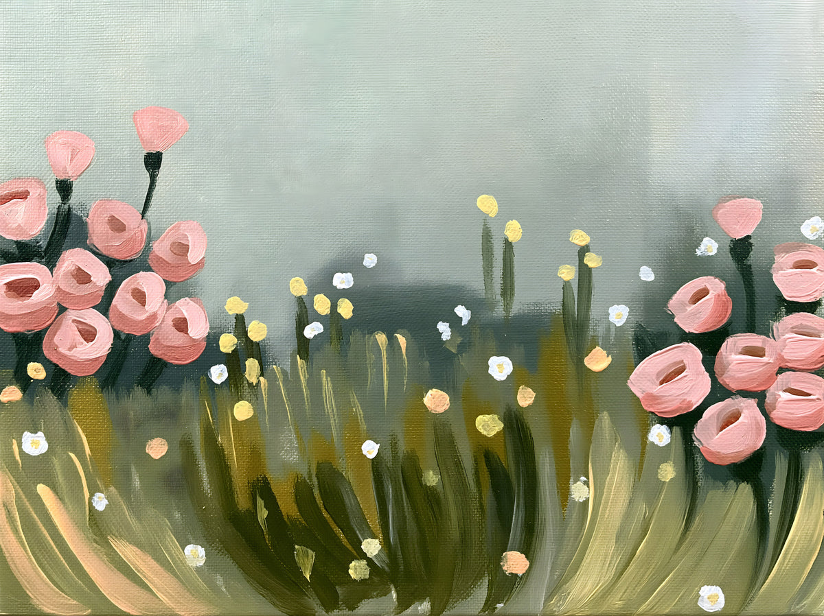 Soft Pink Petals in Meadow Haze Wall Mural in your room