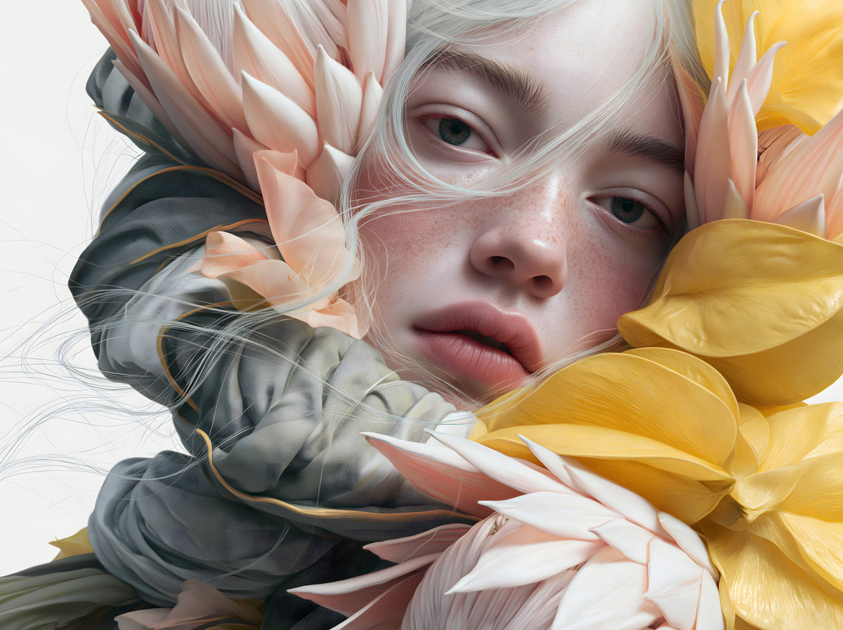 Ethereal Floral Portraiture Wall Mural in your room — zoomed