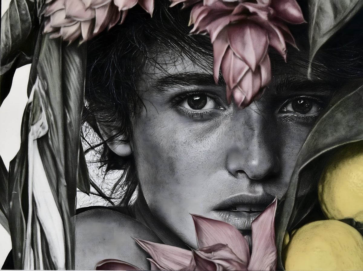 Botanical Face Contemporary Feature Wall Mural in your room — zoomed