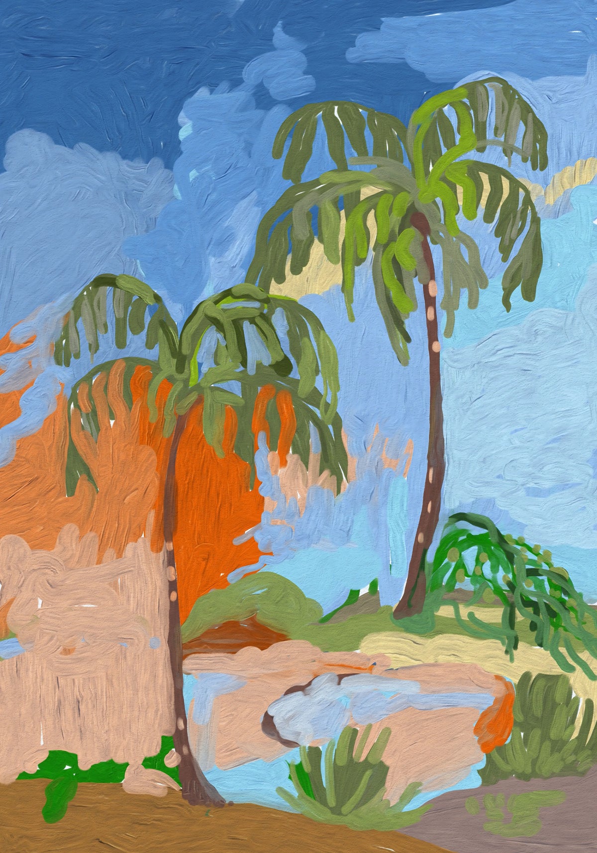 Coastal Palm Oasis Impression Wall Mural in your room — zoomed