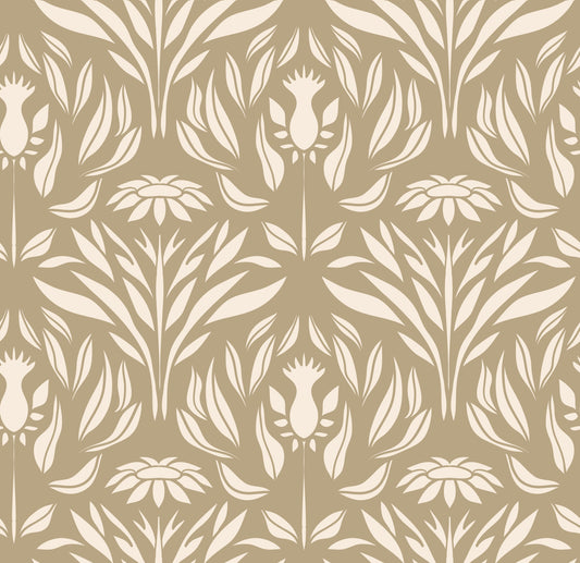 Classic Cream and Beige Floral Wallpaper⁠