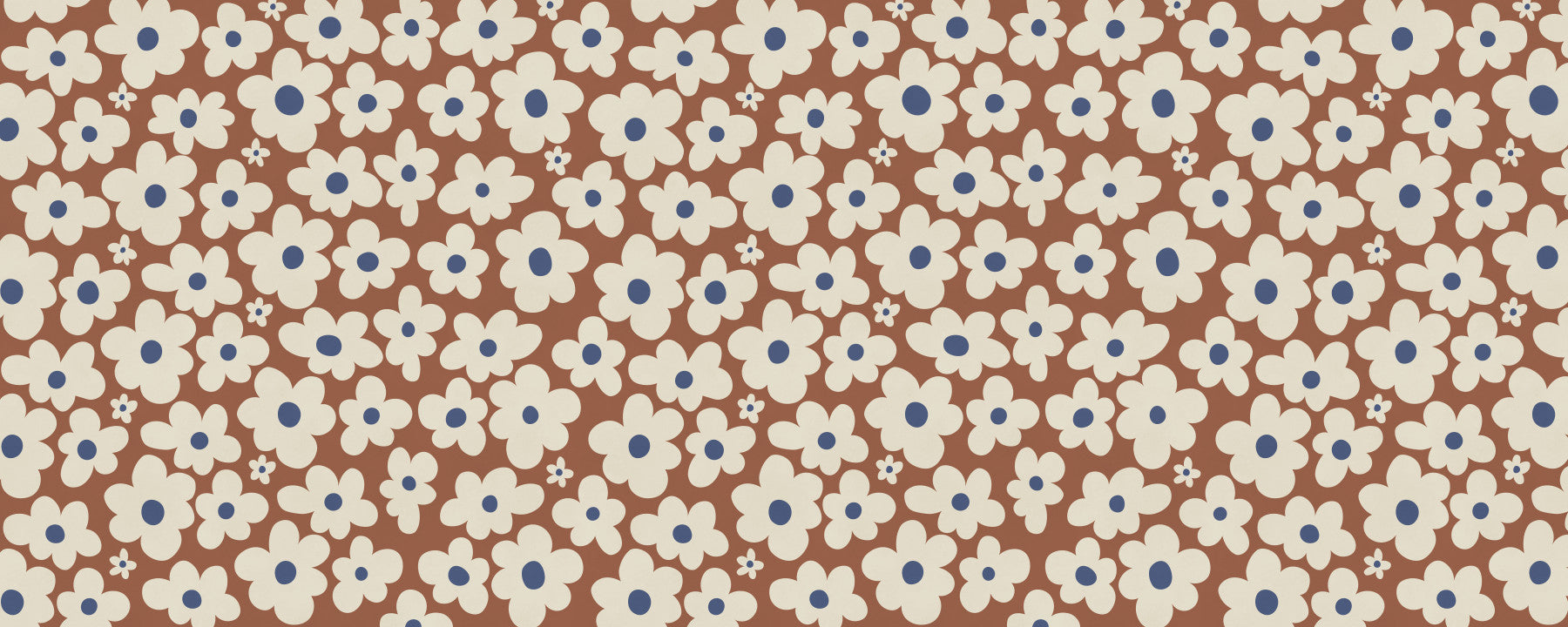 Retro Cream and Rust Floral Bloom Pattern Wall Mural