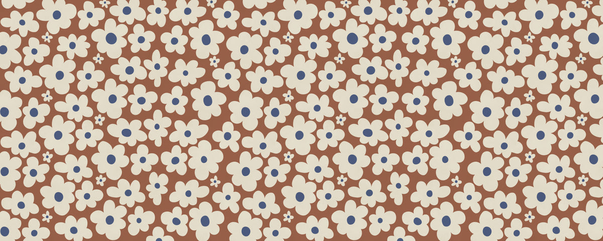 Retro Cream and Rust Floral Bloom Pattern Wall Mural in your room