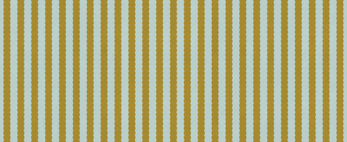 Mustard and Mint Scalloped Vertical Stripes Wall Mural in your room — zoomed