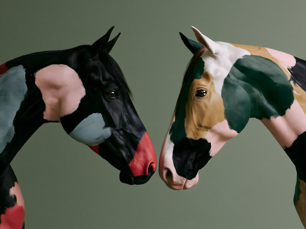 Painted Equine Duo Wall Mural in your room — zoomed