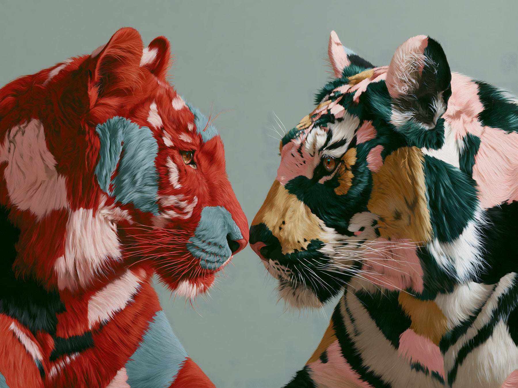 Duo of Painted Tigers Wall Mural