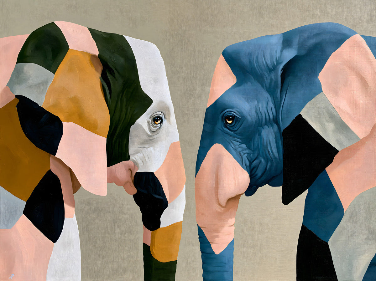 Abstract Elephant Encounter Wall Mural in your room — zoomed
