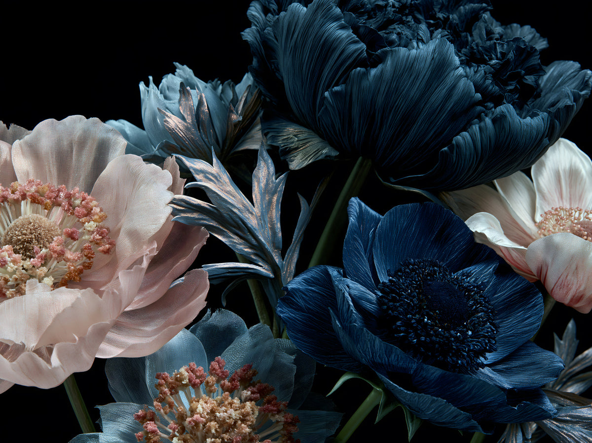 Midnight Peony Bouquet Wall Mural in your room — zoomed
