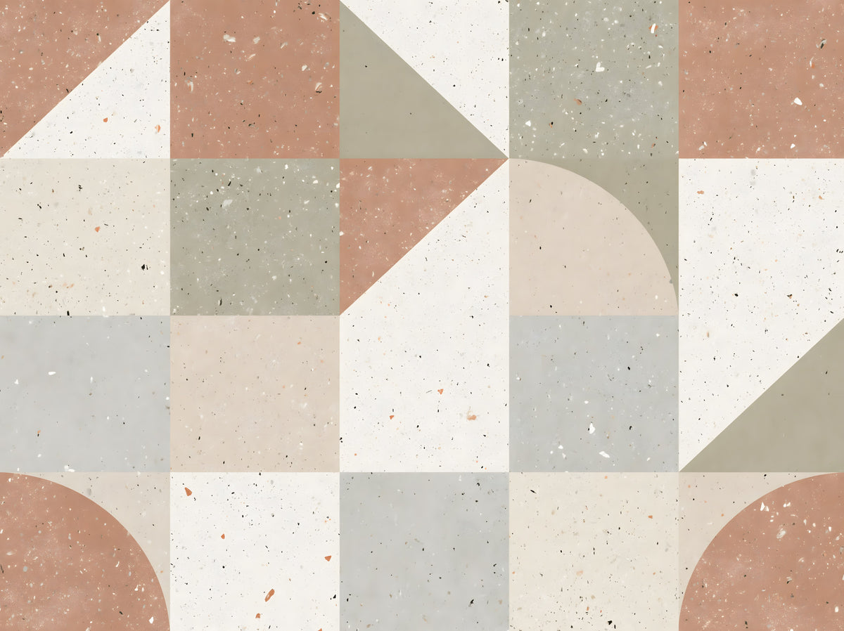 Geometric Terrazzo Tile Composition Wall Mural in your room — zoomed