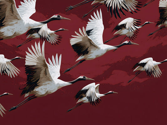 Crimson Flight of Cranes Wall Mural