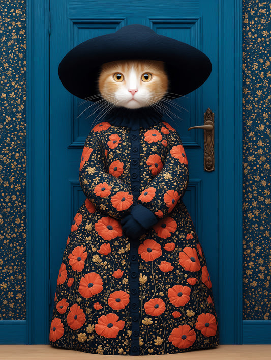 Royal Feline in Poppy Print Attire Wall Mural