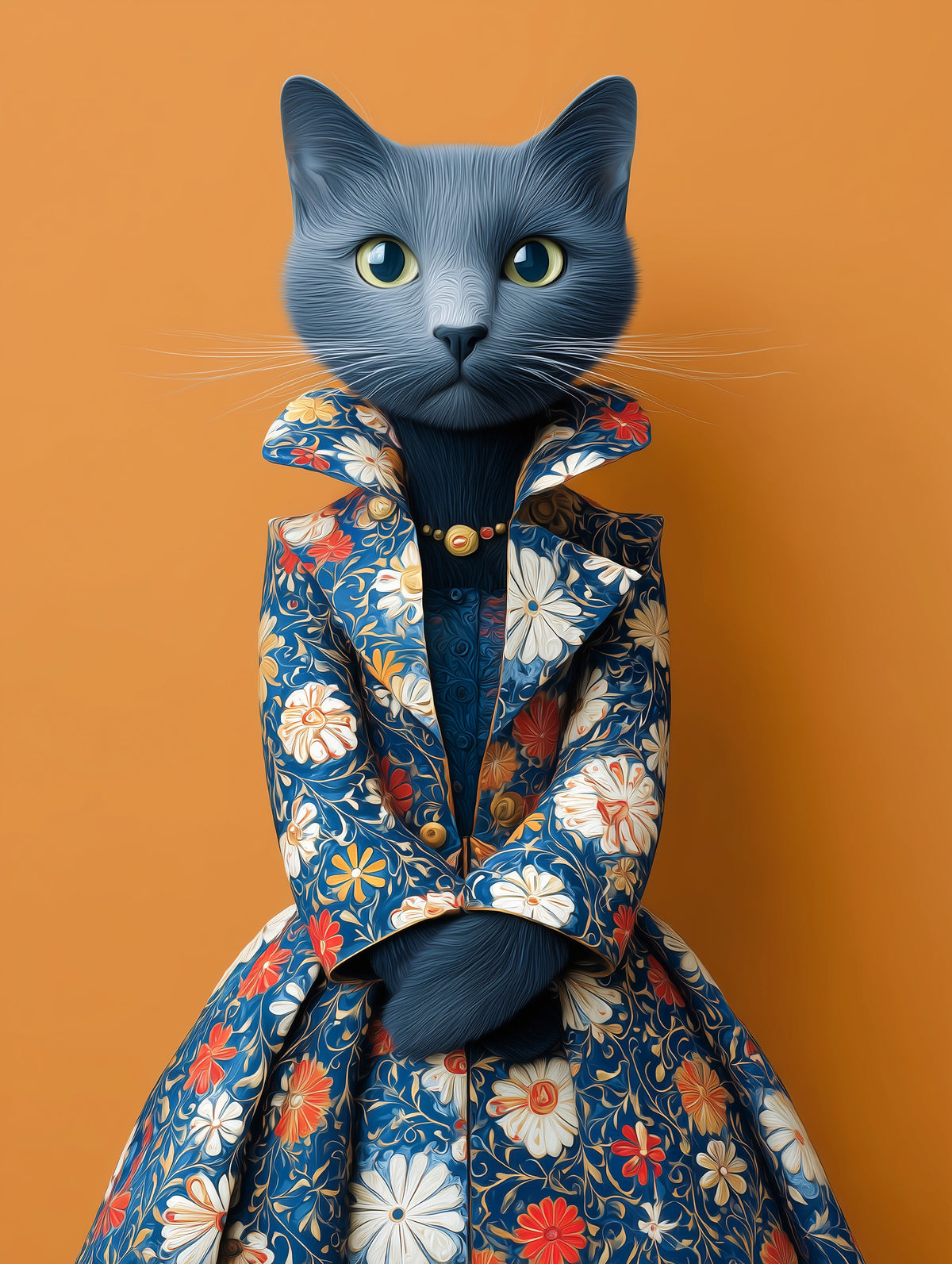 Sophisticated Feline in Floral Finery Wall Mural