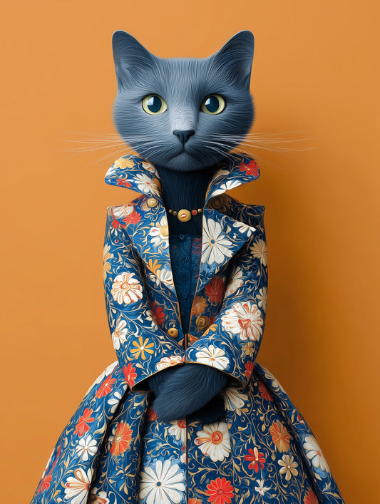 Sophisticated Feline in Floral Finery Wall Mural
