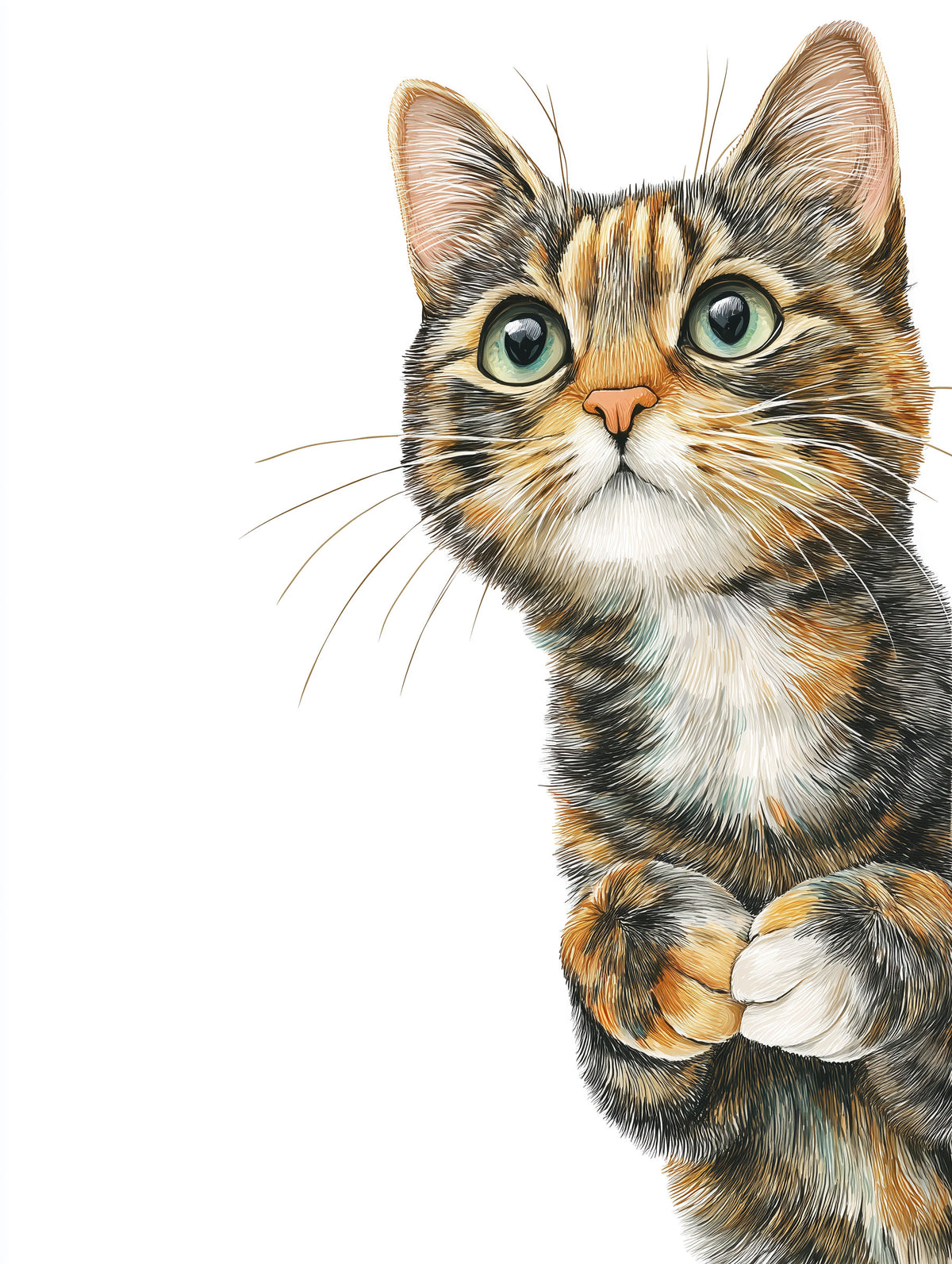 Curious Cat Illustration Wall Mural in your room — zoomed