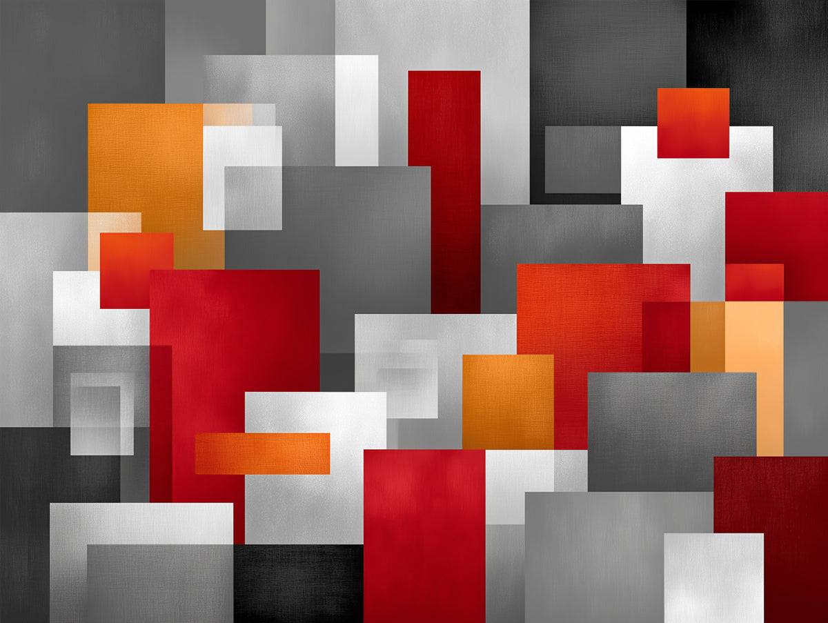 Geometric Red and Grey Block Composition Wall Mural in your room