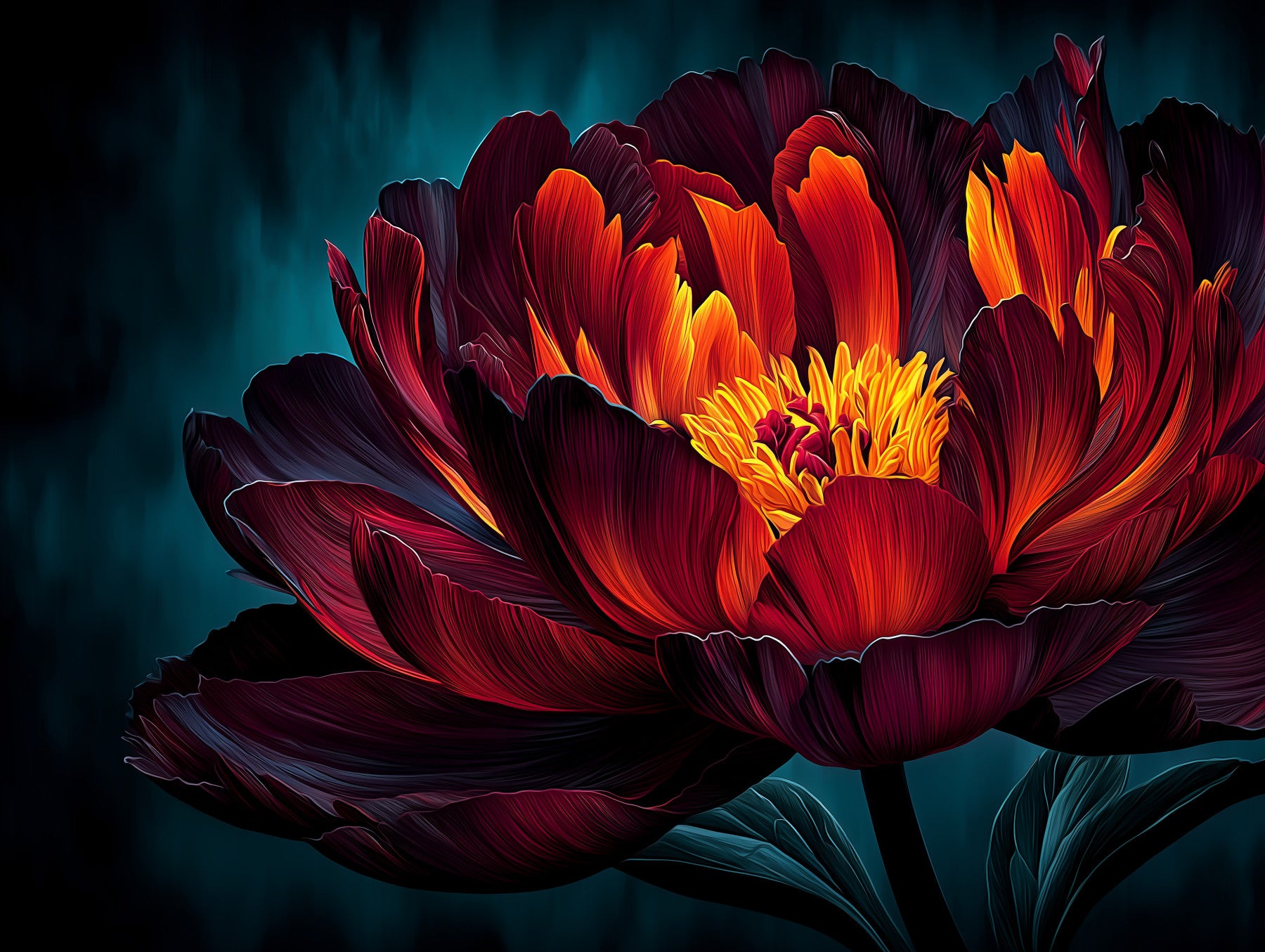 Fiery Crimson Peony Bloom Wall Mural