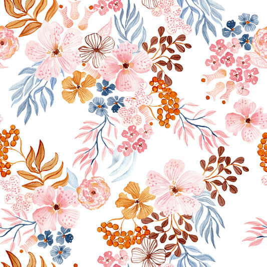 Whimsical Blush and Copper Flora Wallpaper⁠