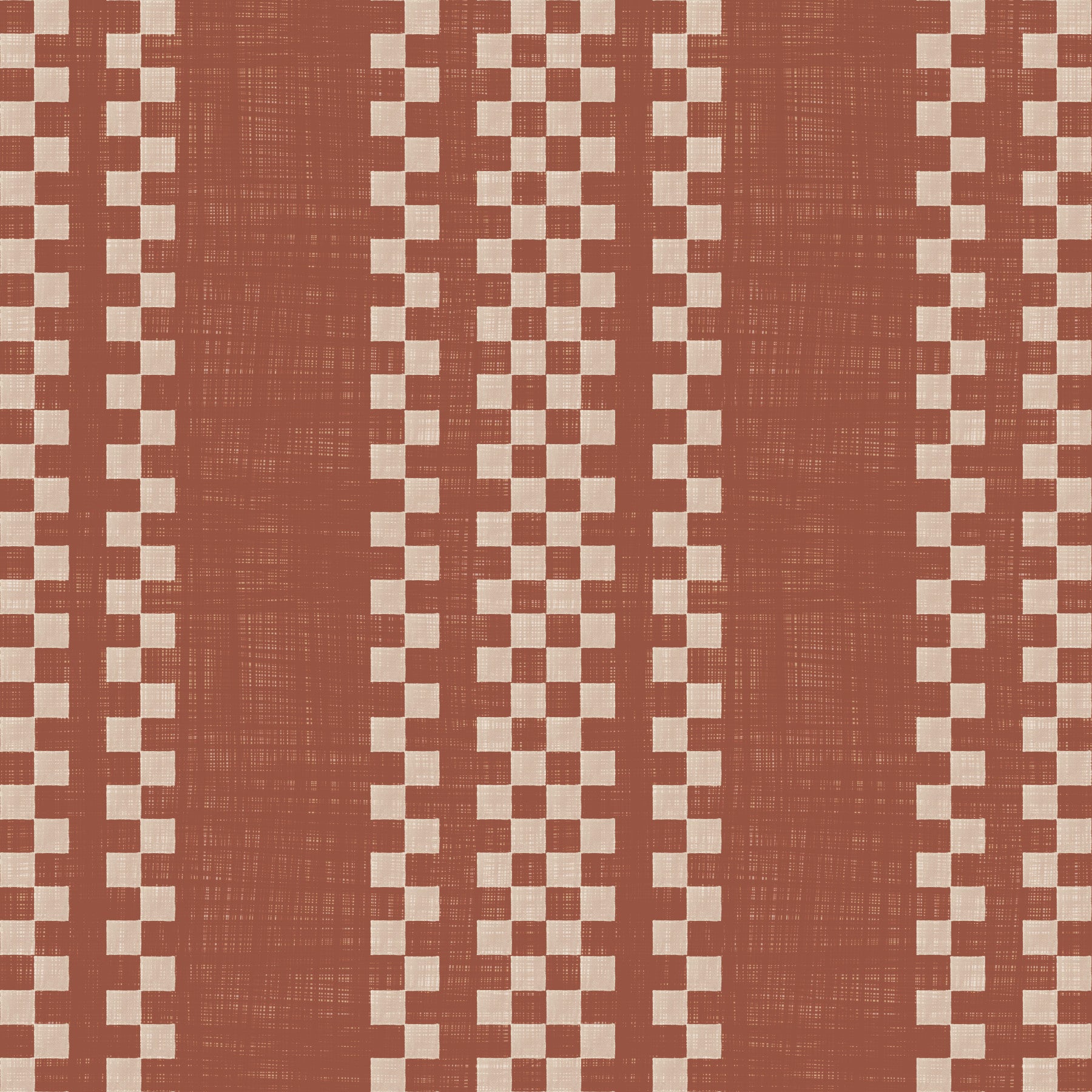 Ticking Checker Stripes - Terracotta Canvas Wallpaper⁠