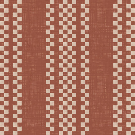 Ticking Checker Stripes - Terracotta Canvas Wallpaper⁠