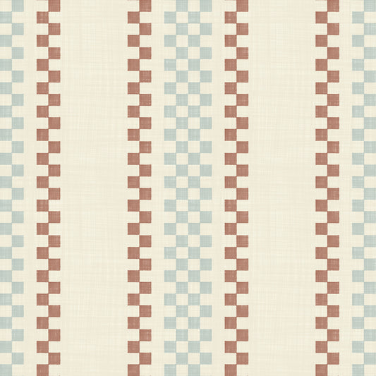 Ticking Checker Stripes - Watery & Terracotta Wallpaper⁠