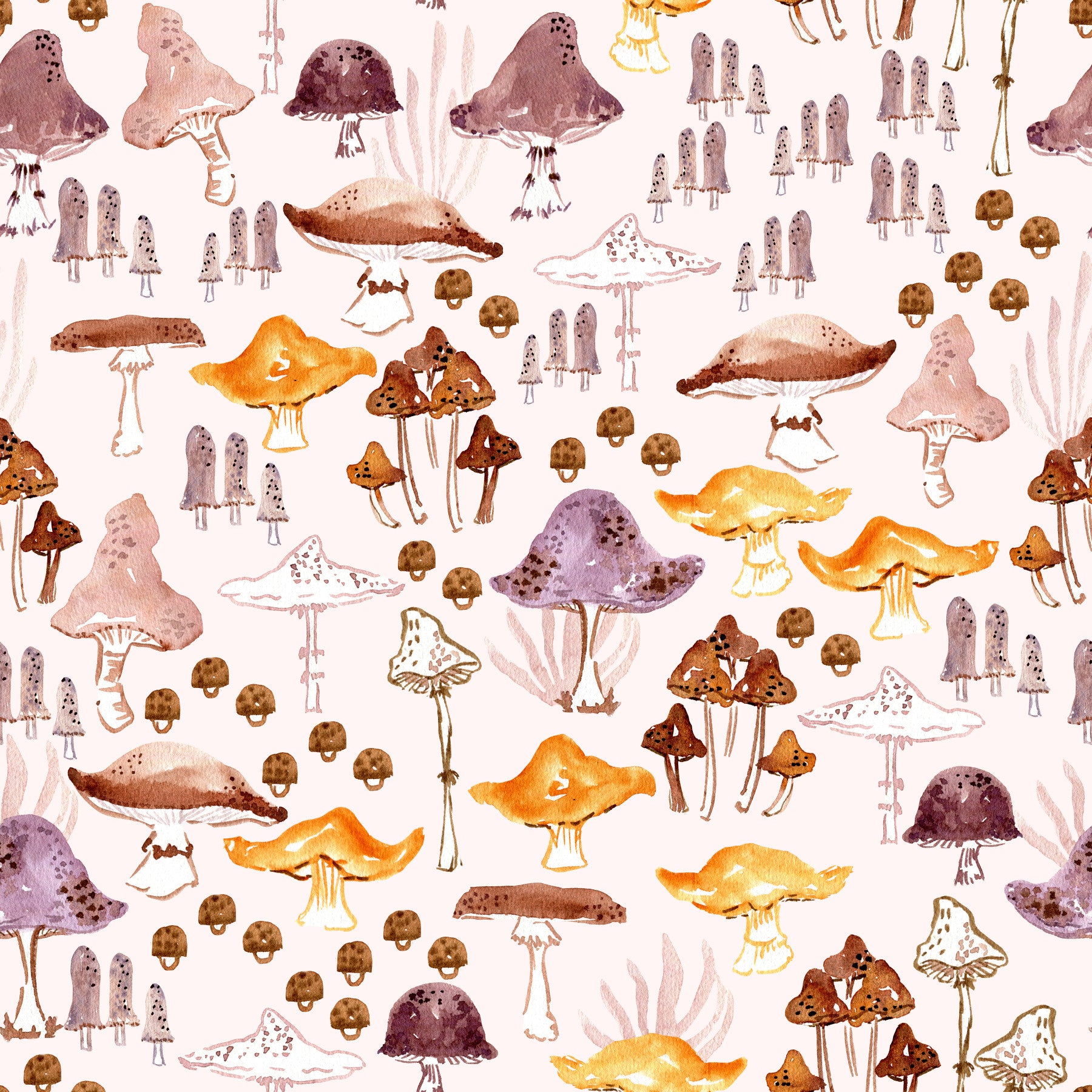Watercolor Woodland Mushroom Pattern Wallpaper⁠