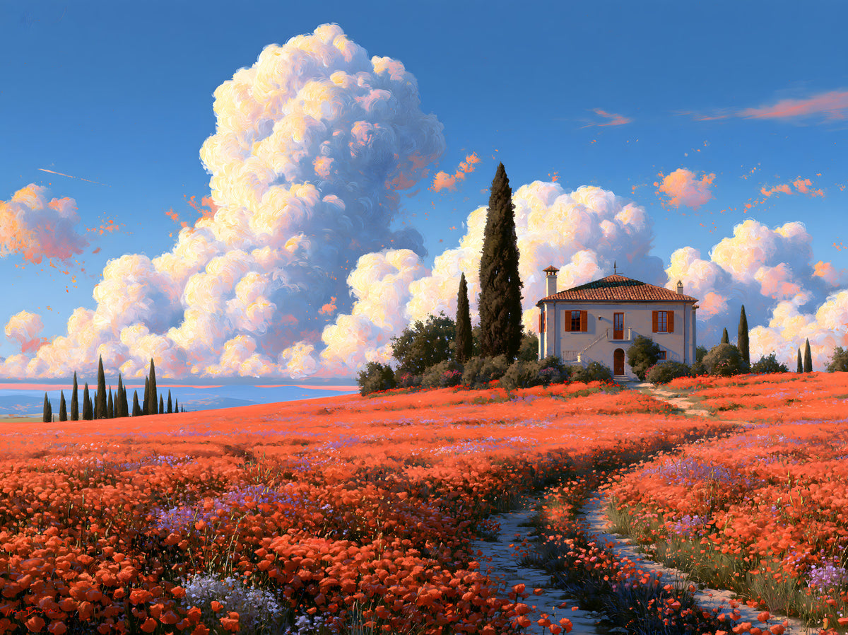 Tuscan Poppy Meadow Villa Wall Mural in your room