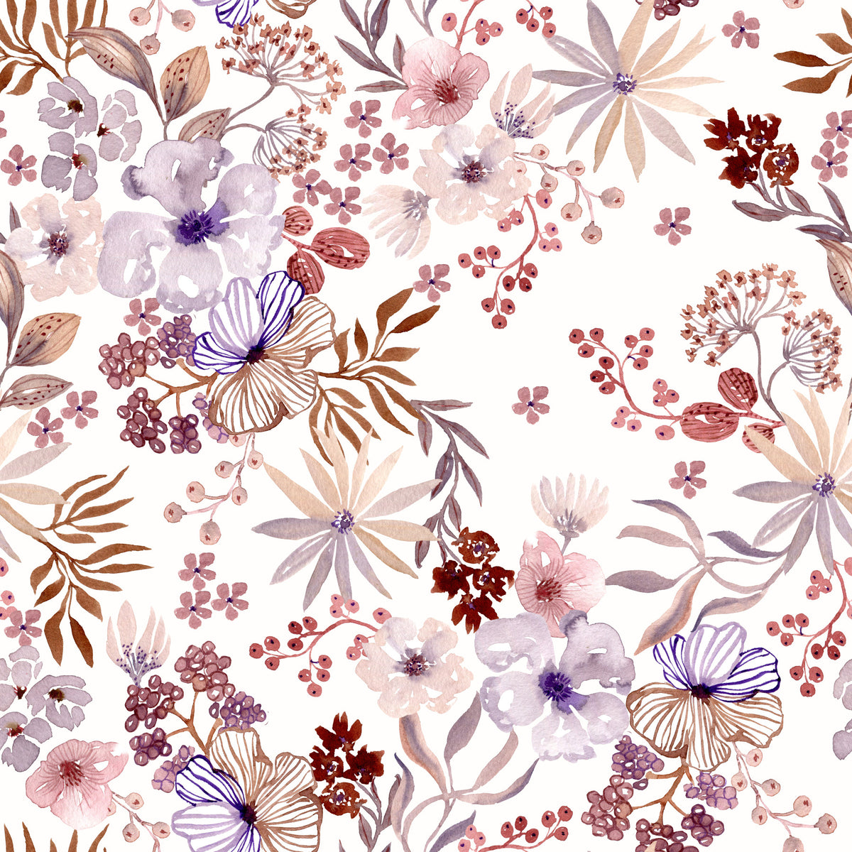 Boho Mauve Botanical Sketch Wallpaper⁠ in your room