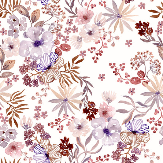 Boho Mauve Botanical Sketch Wallpaper⁠