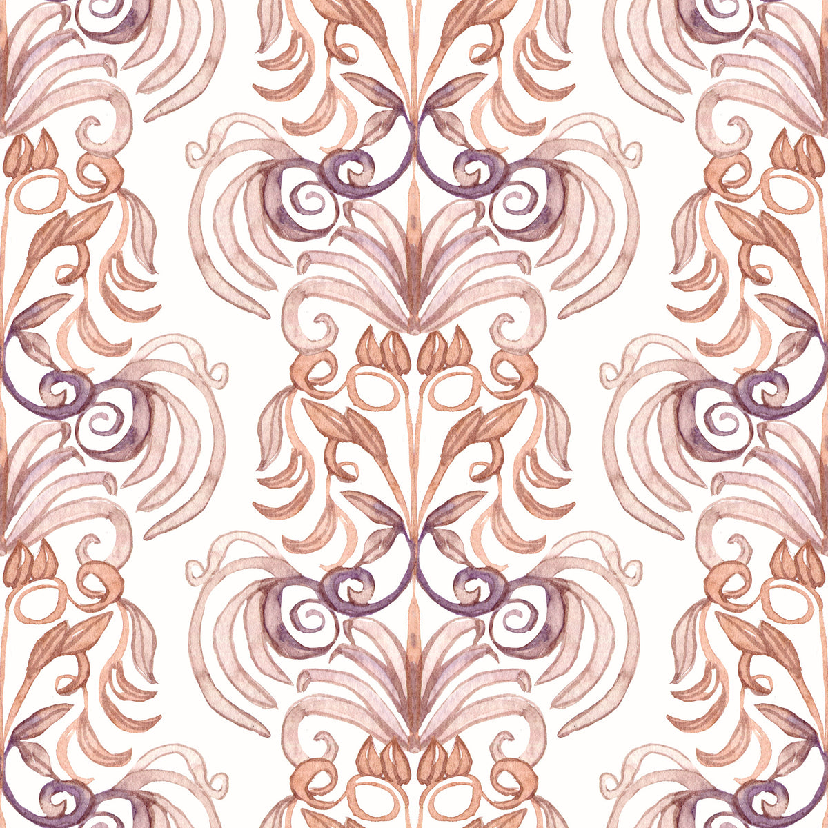 Soft Watercolor Damask Swirls Wallpaper⁠ in your room — zoomed