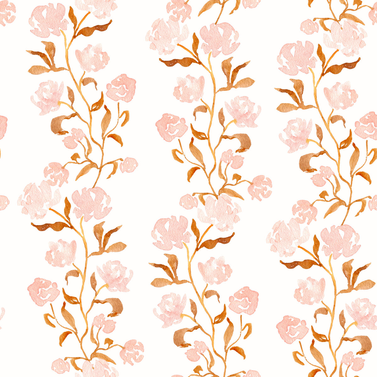 Watercolor Blush and Copper Vine Trailing Floral Wallpaper⁠ in your room — zoomed