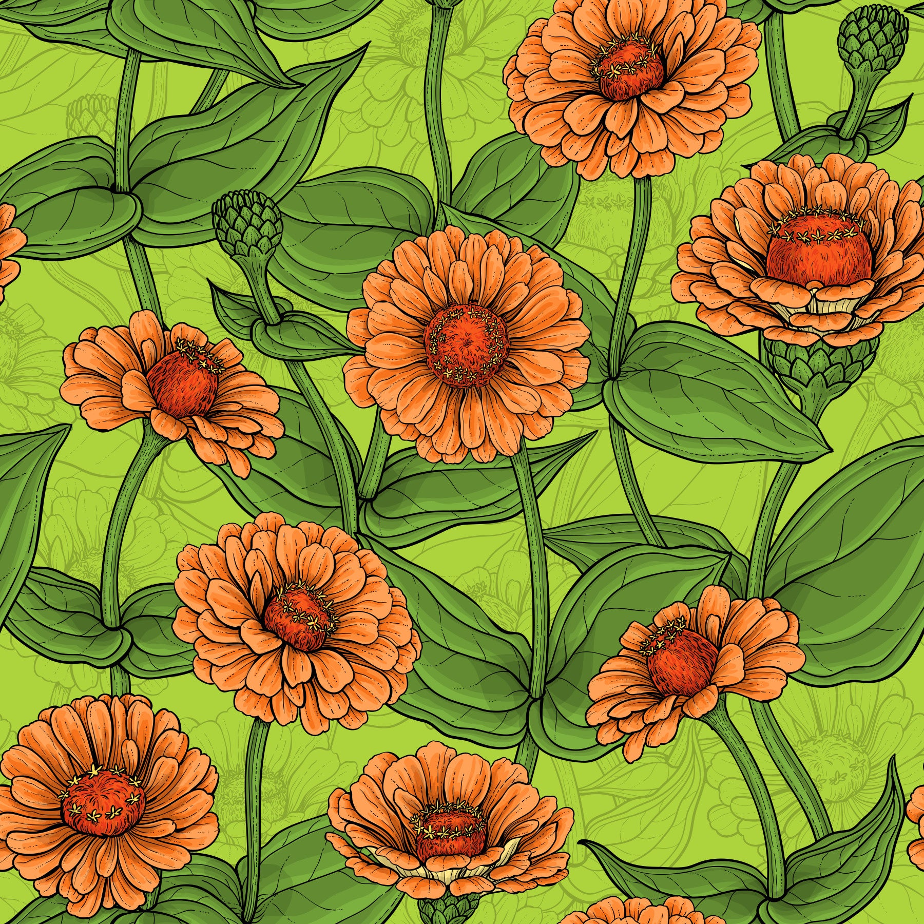 Vibrant Orange Zinnia Garden Wallpaper⁠