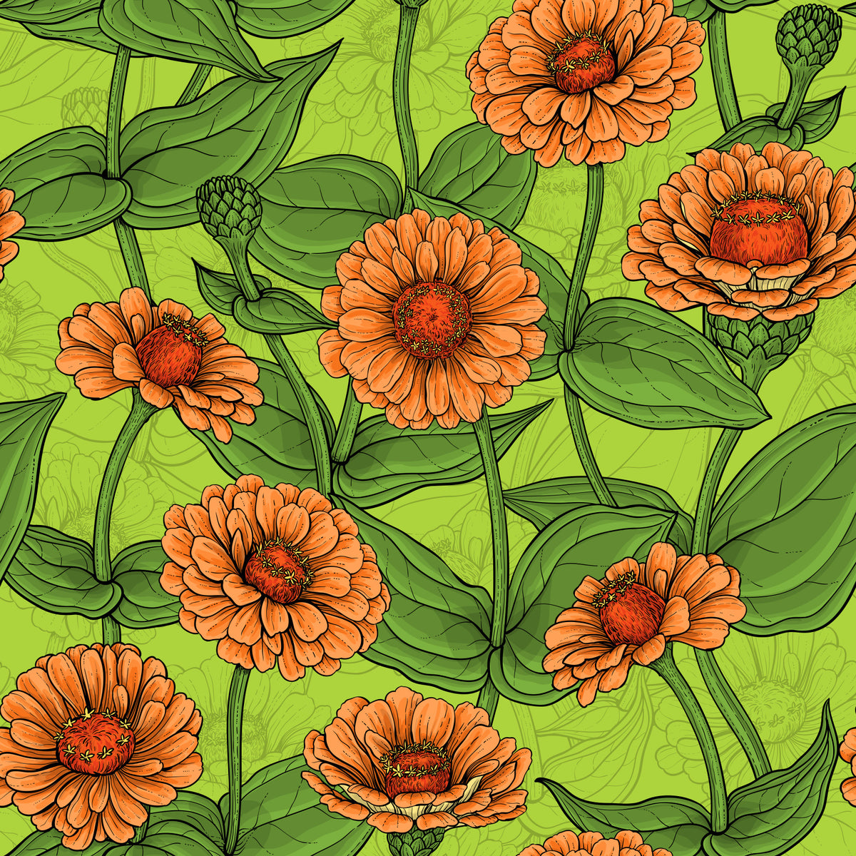 Vibrant Orange Zinnia Garden Wallpaper⁠ in your room — zoomed