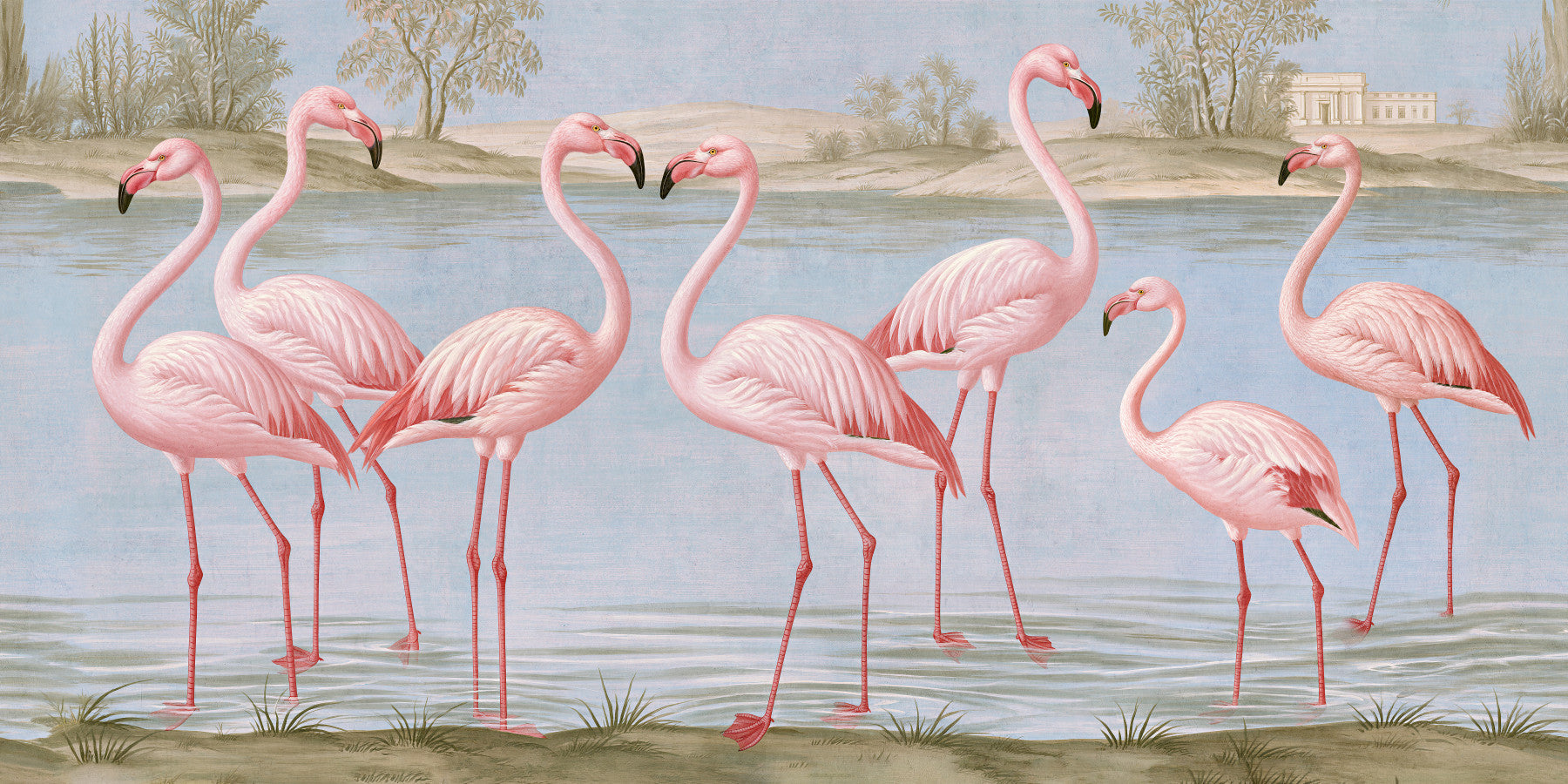 Flamingo Oasis Riverside Scene Wall Mural