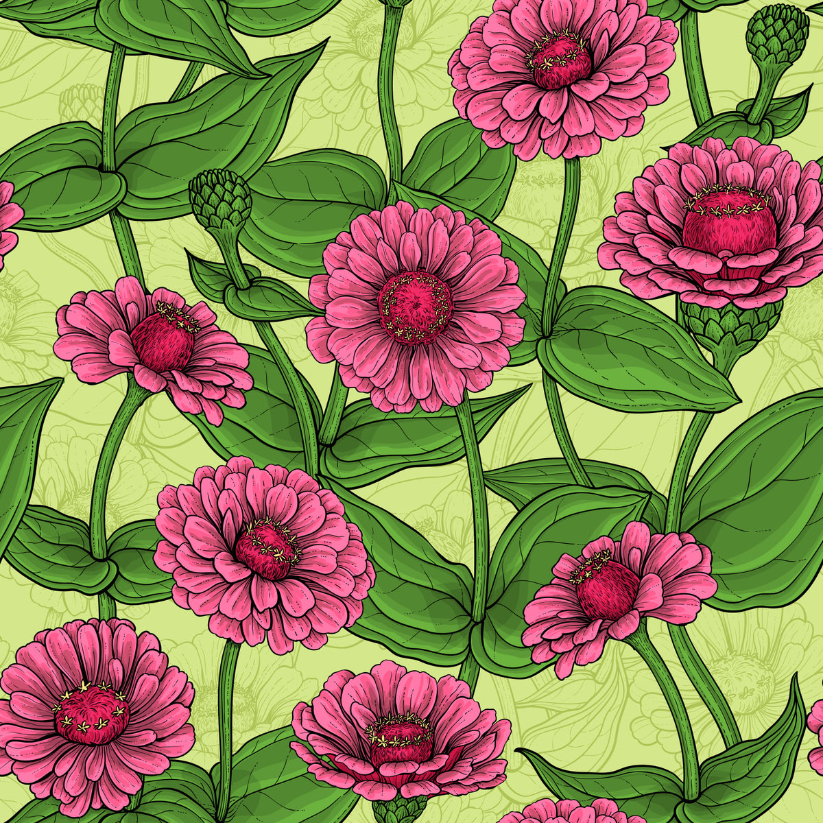 Garden Zinnia Botanical Illustration Wallpaper⁠ in your room — zoomed