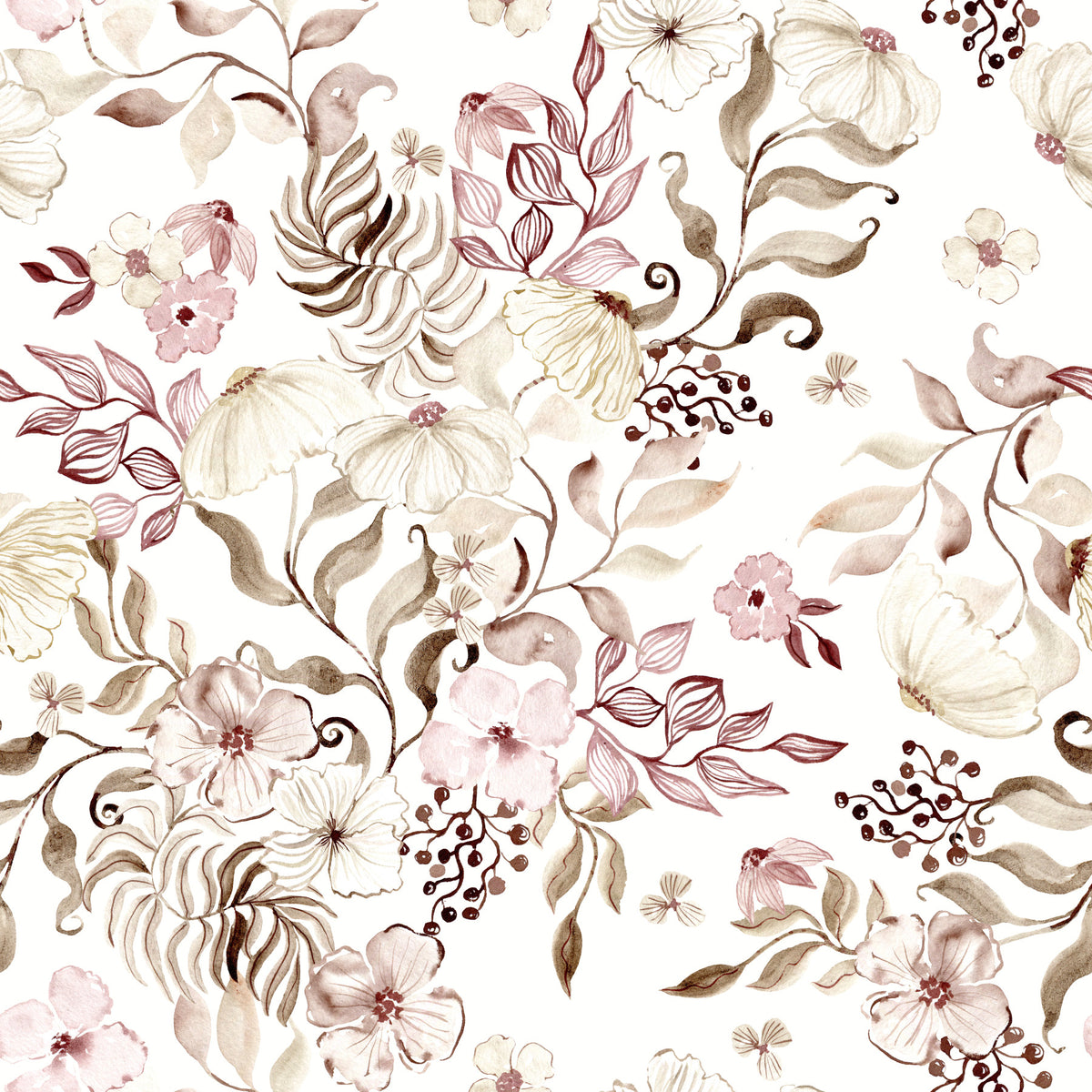 Blush and Ivory Watercolor Subtle Garden Wallpaper⁠ in your room — zoomed