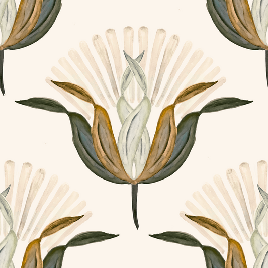 Green and Brass Lotus Flowers Wallpaper⁠