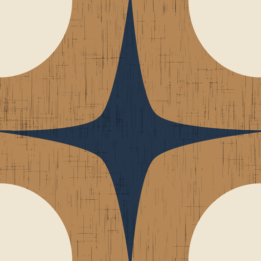 Mid Century Atomic Starburst Wallpaper Navy Blue & Caramel Wallpaper⁠