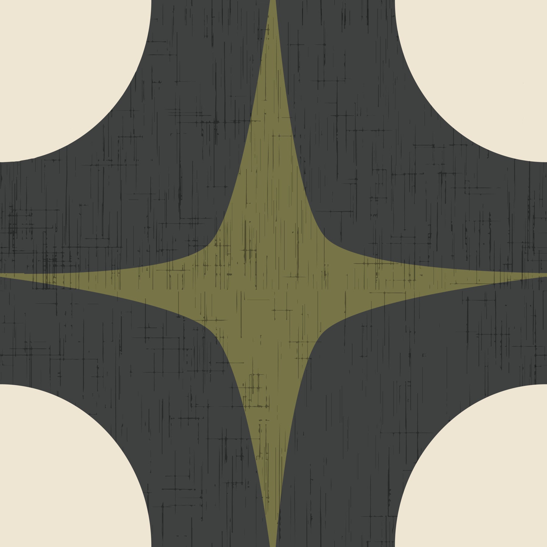 Mid Century Atomic Starburst Wallpaper Charcoal & Olive Wallpaper⁠