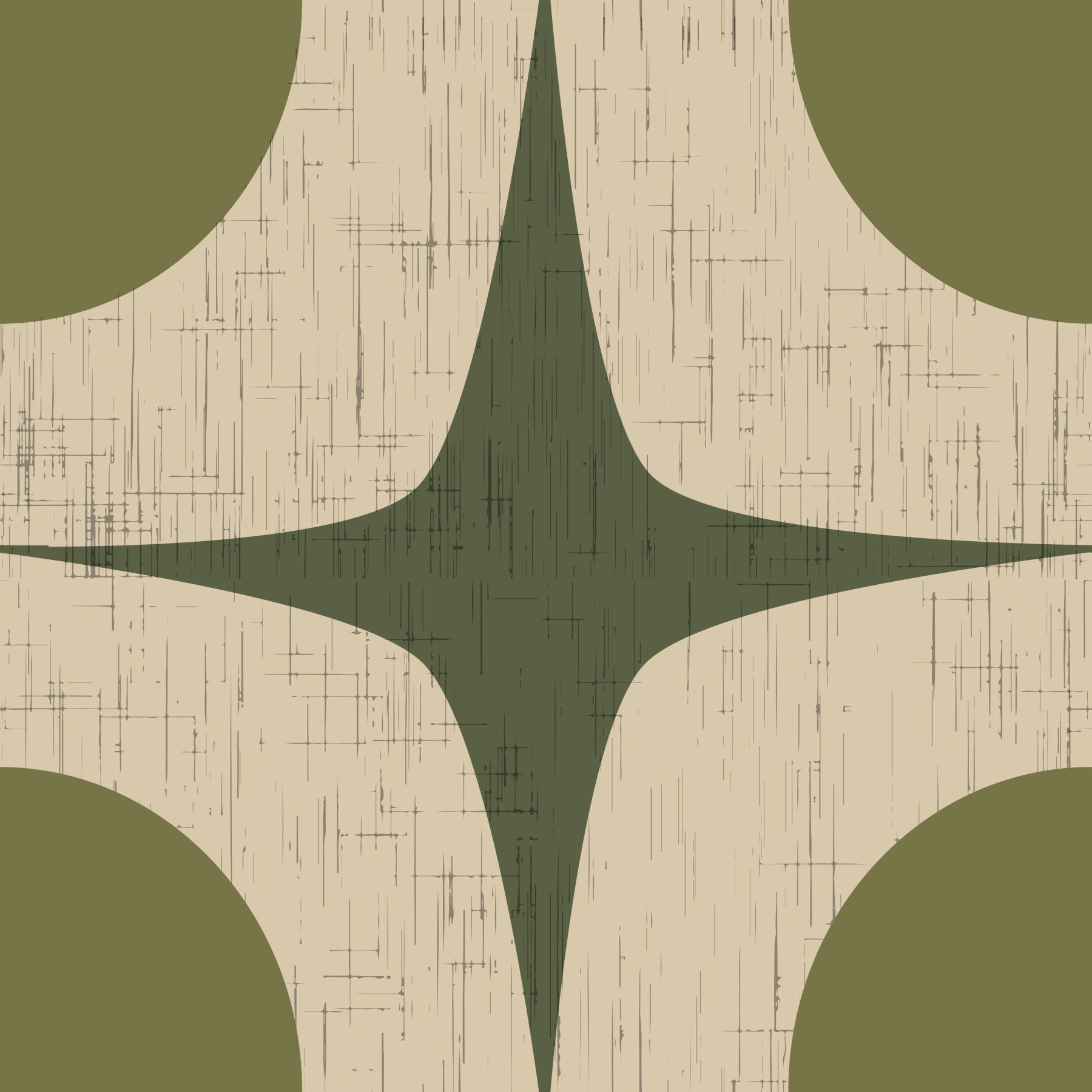 Olive Green Mid Century Starburst Wallpaper Vintage Geometric Wallpaper⁠