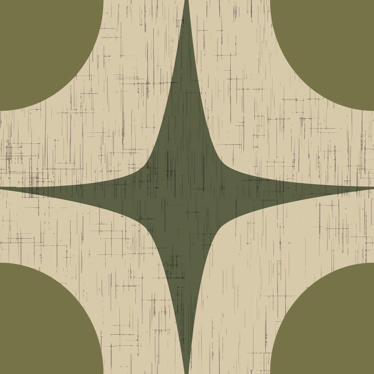 Olive Green Mid Century Starburst Wallpaper Vintage Geometric Wallpaper⁠ in your room