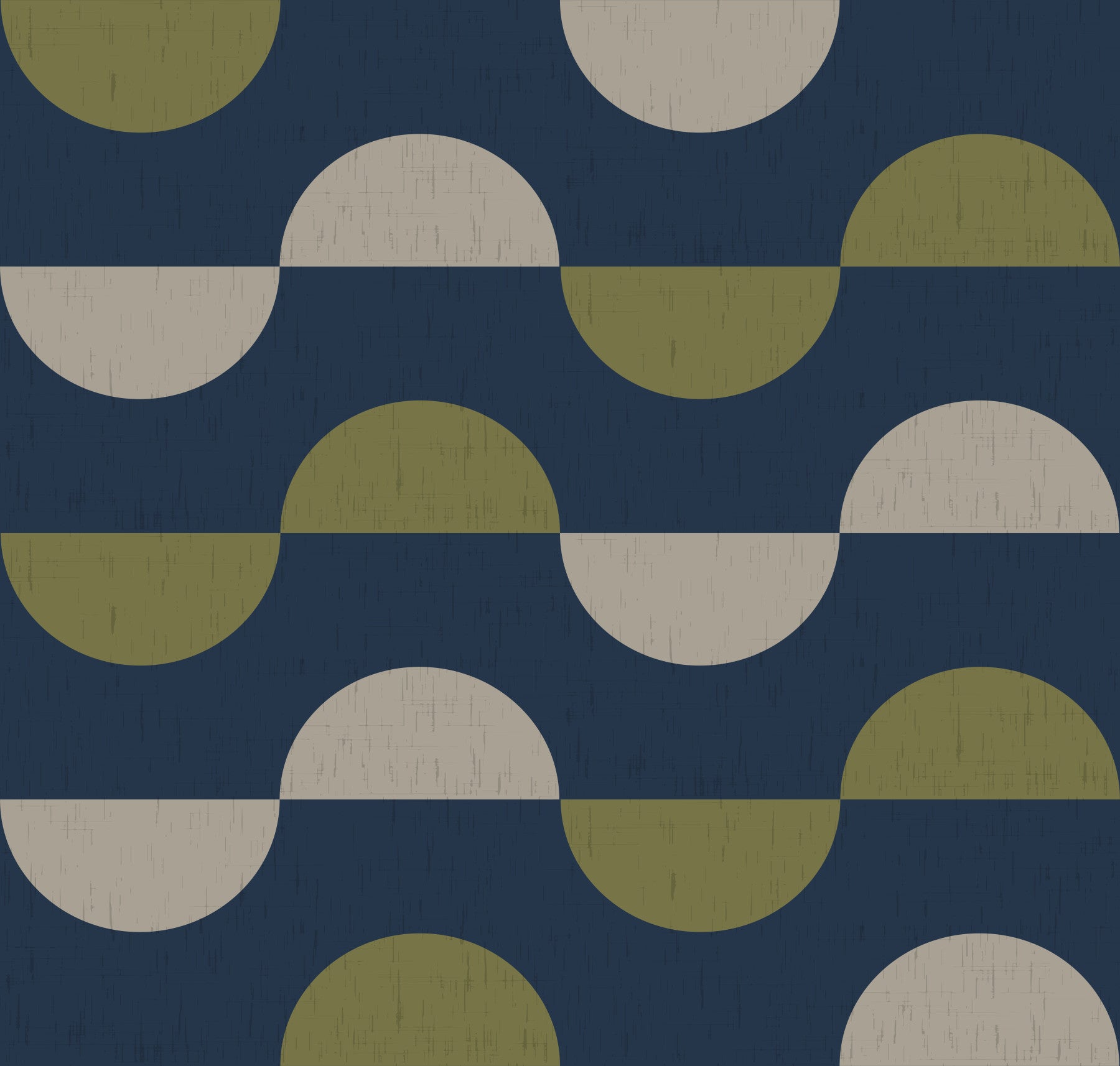 Navy and Olive Half Moon Wallpaper Retro Mid Century Modern Wallpaper⁠